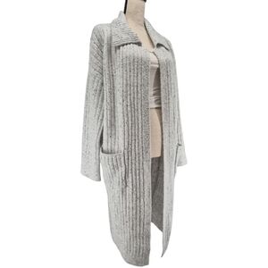 Song of Style Long Ribbed Knit Sz Large‎ Soft Cardigan Duster Gray Fleck Pockets